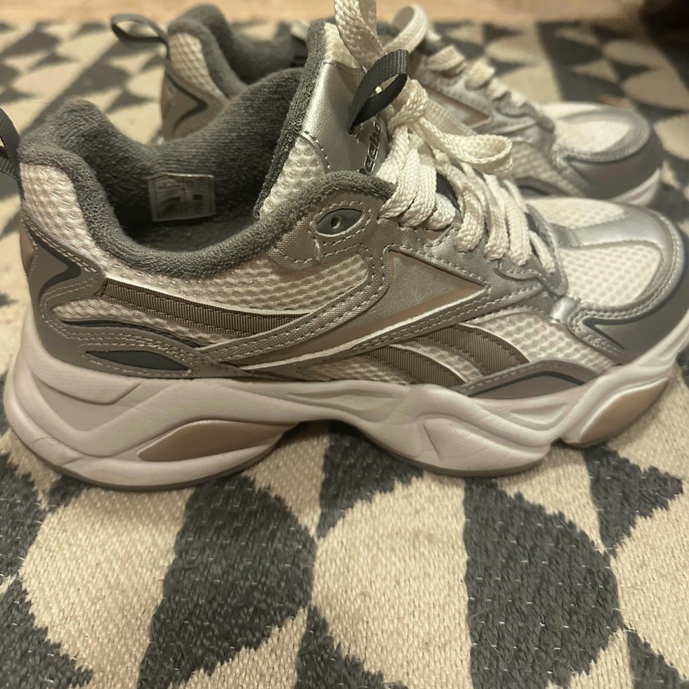 Reebok Metallic Silver and White Athletic Shoes
